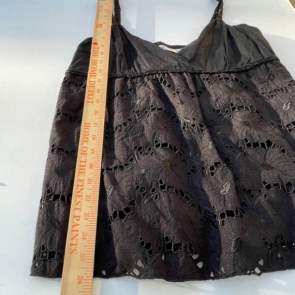 Y2K babydoll black Eyelet Embroidered Feminine Floral Vacation Daisy Camisole L - Picture 6 of 9